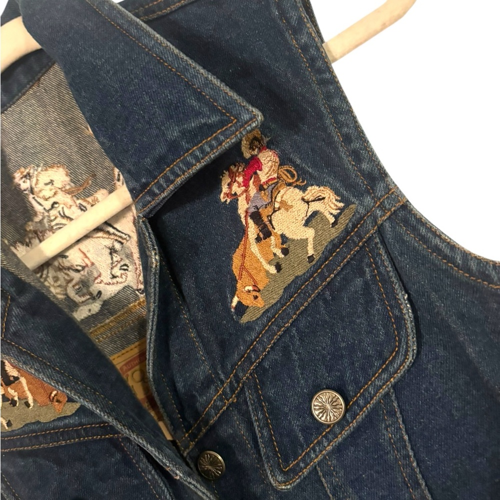 Vintage Gordon James Denim Co Embroidered Vest Horse Cowboy Design Western Small - Picture 4 of 5